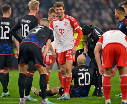 29 11 2023, Football UEFA Championsleague 2023 2024 5 Matchday Preliminary Round, FC Bayern Munich FC Copenhagen, in the Allianz Arena Munich Thomas Müller FC Bayern Munich laughs DFL and DFB regulations prohibit any use of photographs as image sequences and or quasi video