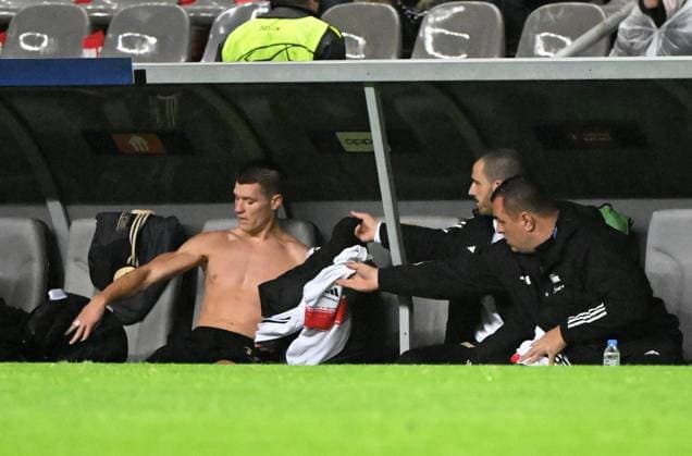 Soccer, Men, Season 2023 2024, UEFA Champions League Group C, Matchday 5 , SC Sporting Braga 1 FC Union Berlin, f l Kevin Behrens 1 FC Union Berlin , Leonardo Bonucci 1 FC Union Berlin , Crew member Dominik Westerfeld, 29 11 2023, Copyright: xMatthiasxKochx