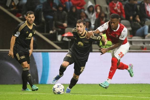 Foul on Josip Juranovic Union Berlin 18 SC Braga vs 1 FC Union Berlin, Football, Champions League, Group stage, Matchday 5, Season 2023 2024,29 11 2023 SC Braga vs 1 FC Union Berlin, Football, Champions League, Group stage, Matchday 5, Season 2023 2024,29 11 2023 Braga Copyright: xEibner-Pressefoto JoergxNiebergax EP_JNL