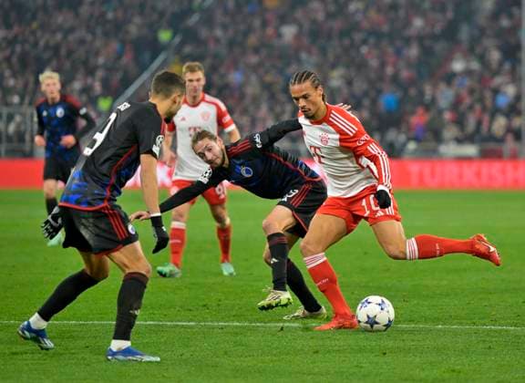 29 11 2023, Football UEFA Championsleague 2023 2024 5 Matchday Preliminary Round, FC Bayern Munich FC Copenhagen, at the Allianz Arena Munich Leroy Sane Bayern Munich prevails DFL and DFB regulations prohibit any use of photographs as image sequences and or quasi video