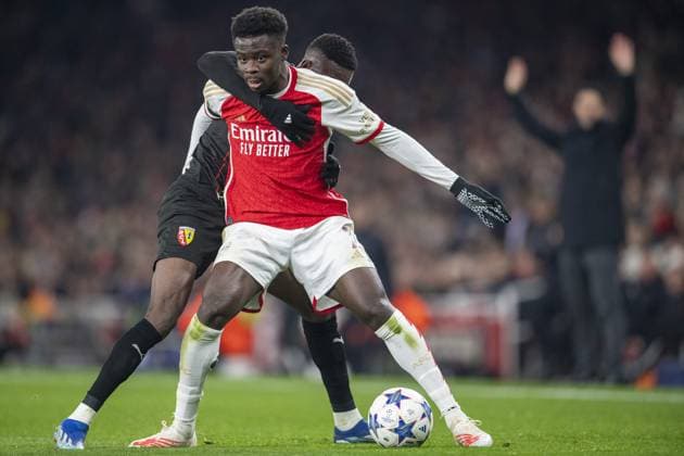 London, England, 29 November 2023: Bukayo Saka of Arsenal during the UEFA Champions League football match between Arsenal and Lens at Emirates Stadium in London, England. FOOTBALL : Arsenal vs Lens - UEFA Ligue des Champions - 29 11 2023 SPP Panoramic 