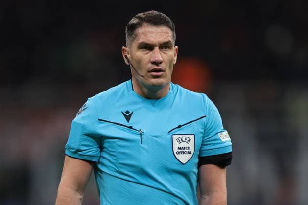 Milan, Italy, 28th November 2023. The Referee Istvan Kovacs of Romania looks on during the UEFA Champions League match at Giuseppe Meazza, Milan. Picture credit should read: Jonathan Moscrop Sportimage EDITORIAL USE ONLY. No use with unauthorised audio, video, data, fixture lists, club league logos or live services. Online in-match use limited to 120 images, no video emulation. No use in betting, games or single club league player publications. SPI-2754-0251