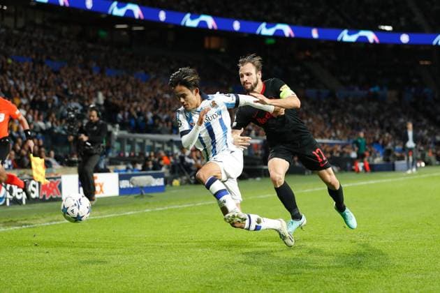 (L-R) Takefusa Kubo (Sociedad), Andreas Ulmer (Salzburg), NOVEMBER 29, 2023 - Football Soccer : UEFA Champions League Group stage Group D match between Real Sociedad 0-0 FC Salzburg at the Reale Arena in San Sebastian, Spain. Noxthirdxpartyxsales  (237054660)