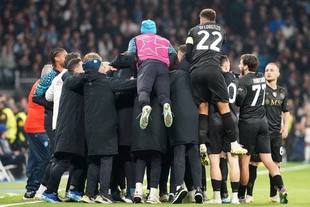 Champions League - Real Madrid v Napoli SSC Napoli s team celebrates goal during Champions League 2023 2024, Group C match Real Madrid v Napoli on November 29, 2023 in Madrid, Spain. Photo by Acero AlterPhotos ABACAPRESS.COM Madrid Spain  Copyright: xAcero AlterPhotos ABACAx