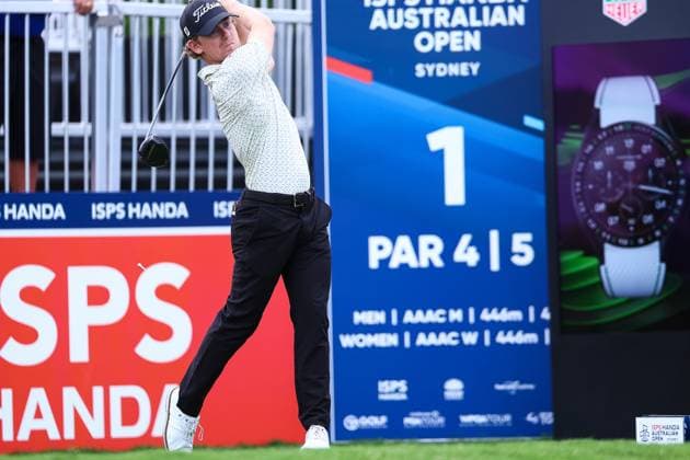 30th November 2023; The Australian Golf Club and The Lakes Golf Club, Sydney, New South Wales, Australia; ISPS HANDA Australian Open Round 1; John Axelsen drives the ball off the 1st tee  ActionPlus12581395 KevinxManning