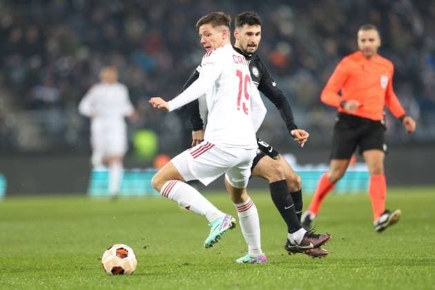 SOCCER - UEFA EL, Sturm vs Czestochowa GRAZ,AUSTRIA,30.NOV.23 - SOCCER - UEFA Europa League, group stage, SK Sturm Graz vs Rakow Czestochowa. Image shows Ante Crnac (Czestochowa) and Alexandar Borkovic (Sturm).  GEPAxpictures xChrisxBauer