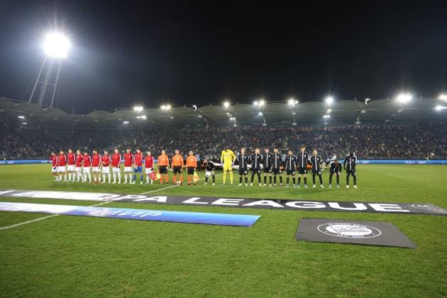 SOCCER - UEFA EL, Sturm vs Czestochowa GRAZ,AUSTRIA,30.NOV.23 - SOCCER - UEFA Europa League, group stage, SK Sturm Graz vs Rakow Czestochowa. Image shows overview of both teams.  GEPAxpictures xChrisxBauer
