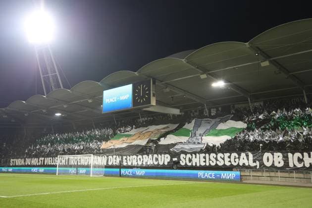 SOCCER - UEFA EL, Sturm vs Czestochowa GRAZ,AUSTRIA,30.NOV.23 - SOCCER - UEFA Europa League, group stage, SK Sturm Graz vs Rakow Czestochowa. Image shows fans (Sturm) with a choreography.  GEPAxpictures xChrisxBauer