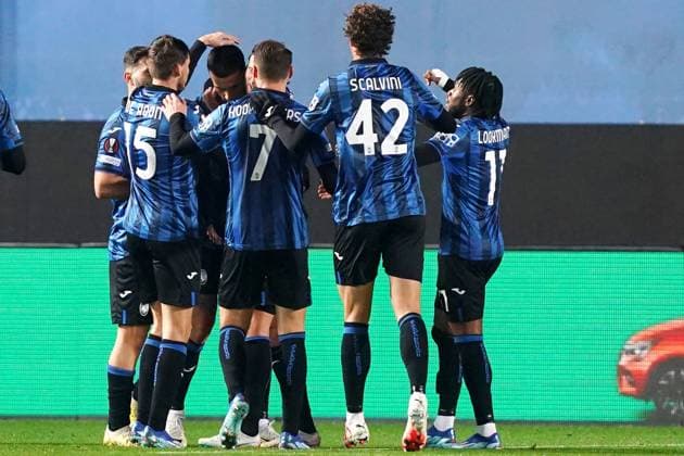 Fußball, EL, Atalanta Bergamo - Sporting Lissabon Foto Spada LaPresse 30 Novembre 2023 - Bergamo , Italia - calcio - Atalanta vs Sporting Lisbona - Europa League 2023 2024 - Stadio Gewis Nella foto: Gianluca scamacca esultanza dopo gol 1-0 30 November , 2023 Bergamo , Italy - sport, calcio - Atalanta vs Sporting Lisboa , Europa League 2023 2024 - Gewis Stadium - In the pic : Gianluca scamacca celebrates after scoring 1-0  Copyright: xSpada LaPressex