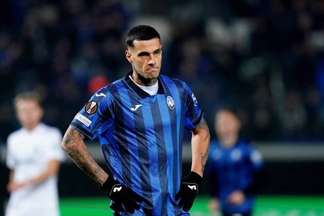 Fußball, EL, Atalanta Bergamo - Sporting Lissabon Foto Spada LaPresse 30 Novembre 2023 - Bergamo , Italia - calcio - Atalanta vs Sporting Lisbona - Europa League 2023 2024 - Stadio Gewis Nella foto: Gianluca scamacca 30 November , 2023 Bergamo , Italy - sport, calcio - Atalanta vs Sporting Lisboa , Europa League 2023 2024 - Gewis Stadium - In the pic : Gianluca scamacca  Copyright: xSpada LaPressex
