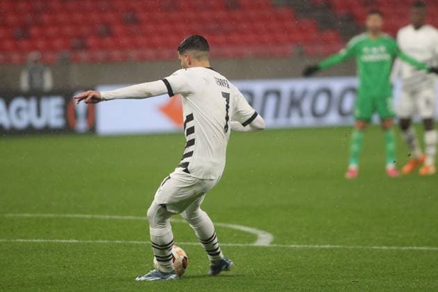 Martin Terrier FC Stade Rennais scores first goal on match FOOTBALL : Maccabi Haifa Vs Stade Rennais - Ligue Europa - 30 11 2023 AleksandarDjorovic Panoramic 