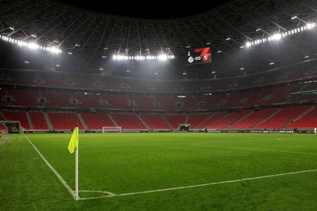 Ferenc Puskas Arena Stadium FOOTBALL : Maccabi Haifa Vs Stade Rennais - Ligue Europa - 30 11 2023 AleksandarDjorovic Panoramic 