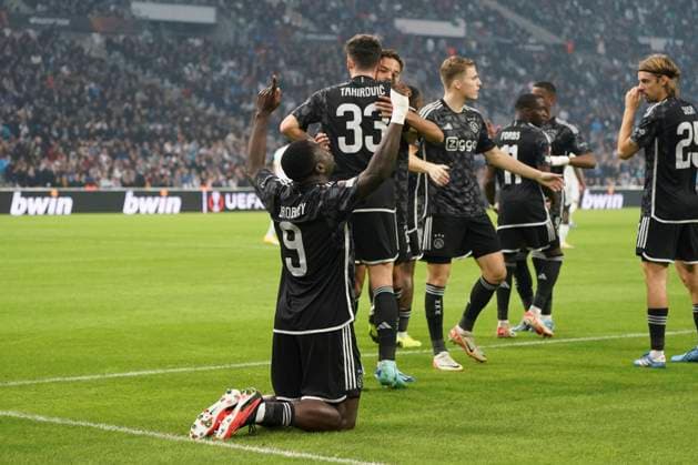 Fußball, EL, Olympique Marseille - Ajax Amsterdam Joie - Brian Brobbey (Ajax) FOOTBALL : Olympique de Marseille vs Ajax d™Amsterdam - Europa League - Phase de groupe - Marseille - 30 11 2023 NorbertScanella Panoramic 