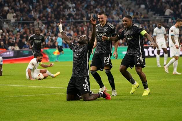 Fußball, EL, Olympique Marseille - Ajax Amsterdam Joie - Brian Brobbey (Ajax) FOOTBALL : Olympique de Marseille vs Ajax d™Amsterdam - Europa League - Phase de groupe - Marseille - 30 11 2023 NorbertScanella Panoramic 