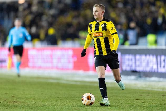 231130 Tomas Olai Totland of BK Häcken during the UEFA Europa League soccer match between BK Häcken and Bayer Leverkusen on November 30, 2023 in Gothenburg Photo Michael Erichsen BILDBYRAN COP 89 MI0578 bayer leverkusen bbeng bk häcken football fotboll fotboll soccer uefa europa league  Copyright: MICHAELxERICHSEN BB231130MI049