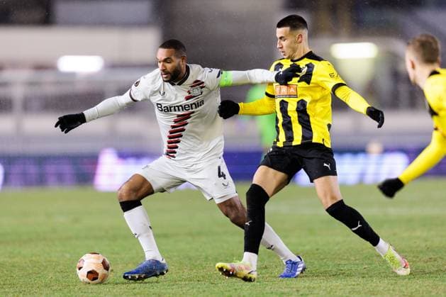 231130 Jonathan Tah of Bayer Leverkusen and Srdjan Hrstic of BK Häcken during the UEFA Europa League football match between BK Häcken and Bayer Leverkusen on November 30, 2023 in Gothenburg Photo Michael Erichsen BILDBYRAN COP 89 MI0578 fotboll football soccer fotball uefa europa league bk häcken bayer leverkusen bbeng  Copyright: MICHAELxERICHSEN BB231130MI056