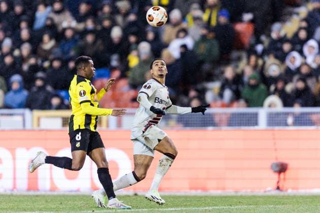 231130 Abdulrazaq Ishaq of BK Häcken and Amine Adli of Bayer Leverkusen during the UEFA Europa League football match between BK Häcken and Bayer Leverkusen on November 30, 2023 in Gothenburg Photo Michael Erichsen BILDBYRAN COP 89 MI0578 fotboll football soccer fotball uefa europa league bk häcken bayer leverkusen bbeng  Copyright: MICHAELxERICHSEN BB231130MI060