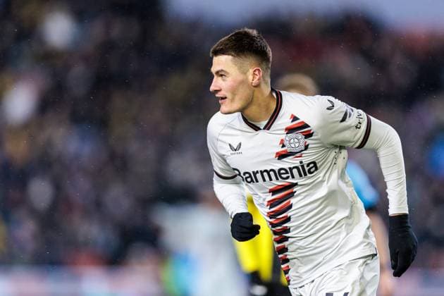 231130 Patrik Schick of Bayer Leverkusen celebrates after 0 2 during the UEFA Europa League football match between BK Häcken and Bayer Leverkusen on November 30, 2023 in Gothenburg Photo Michael Erichsen BILDBYRAN COP 89 MI0578 fotboll football soccer fotball uefa europa league bk häcken bayer leverkusen bbeng jubel  Copyright: MICHAELxERICHSEN BB231130MI064