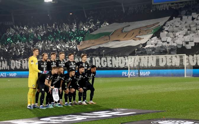 SOCCER - UEFA EL, Sturm vs Czestochowa GRAZ,AUSTRIA,30.NOV.23 - SOCCER - UEFA Europa League, group stage, SK Sturm Graz vs Rakow Czestochowa. Image shows 1st row: Kjell Scherpen, Jon Gorenc-Stankovic, Szymon Wlodarczyk, Dimitri Lavalee, David Schnegg, David Affengruber 2nd row:Alexander Prass, Tomi Horvat, Jusuf Gazibegovic, Alexandar Borkovic and Manprit Sarkaria (Sturm). GEPAxpictures xHansxOberlaender