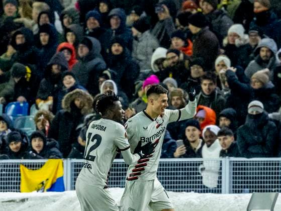 GÖTEBORG 20231130 Leverkusens Patrick Schick celebrates after 2 0 during Thursdays Europa League group H soccer match between BK Häcken and Bayer Leverkusen from Germany at Gamla Ullevi GÖTEBORG SWEDEN x9200x  Copyright: xAdamxIhse TTx EUROPA LEAGUE HÄCKEN-LEVERKUSEN