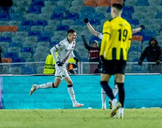 GÖTEBORG 20231130 Leverkusen s Patrick Schick celebrates after 2 0 during Thursday s football match in the Europa League Group H between BK Häcken and Bayer Leverkusen from Germany at Gamla Ullevi, Gothenburg on November 30, 2023 GÖTEBORG SVERIGE x9200x  Copyright: xAdamxIhse TTx EUROPA LEAGUE HÄCKEN-LEVERKUSEN