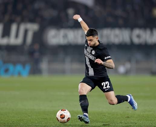 SOCCER - UEFA EL, Sturm vs Czestochowa GRAZ,AUSTRIA,30.NOV.23 - SOCCER - UEFA Europa League, group stage, SK Sturm Graz vs Rakow Czestochowa. Image shows Jusuf Gazibegovic (Sturm).  GEPAxpictures xHansxOberlaender