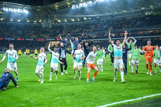 Players of Brighton & Hove Albion celebrate the victory during the UEFA Europa League, Group B match between AEK FC and Brighton & Hove Albion at Opap Arena on November 30, 2023, in Athens, Greece.  Copyright: xStefanosxKyriazis IPAxSportx xipx xx IPA_41967409 IPA_Agency_IPA41967409