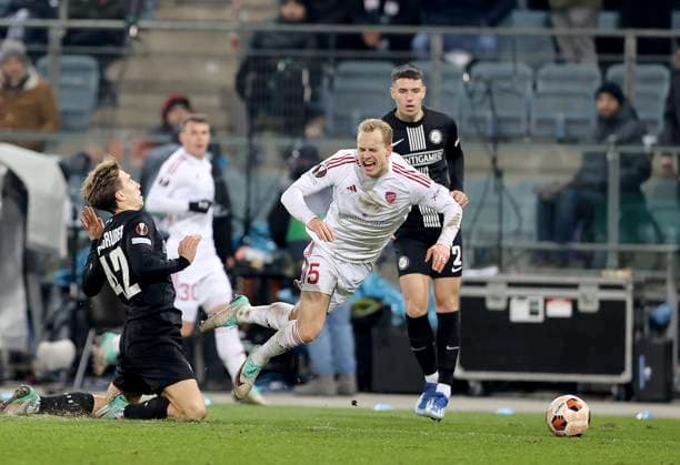 SOCCER - UEFA EL, Sturm vs Czestochowa GRAZ,AUSTRIA,30.NOV.23 - SOCCER - UEFA Europa League, group stage, SK Sturm Graz vs Rakow Czestochowa. Image shows David Affengruber (Sturm) and Adnan Kovacevic (Czestochowa) .  GEPAxpictures xHansxOberlaender