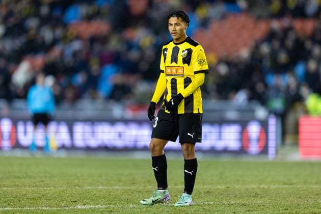 231130 Momodou Sonko of BK Häcken during the UEFA Europa League soccer match between BK Häcken and Bayer Leverkusen on November 30, 2023 in Gothenburg Photo Michael Erichsen BILDBYRAN COP 89 MI0578 bayer leverkusen bbeng bk häcken football fotball fotboll fotboll soccer uefa europa league  Copyright: MICHAELxERICHSEN BB231130MI089