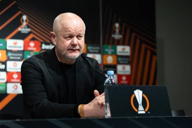 231130 Head coach Per Mathias Hogmo of BK Häcken during the press conference after the UEFA Europa League football match between BK Häcken and Bayer Leverkusen on November 30, 2023 in Gothenburg Photo Michael Erichsen BILDBYRAN COP 89 MI0578 bayer leverkusen bbeng bk häcken football fotball fotboll fotboll soccer uefa europa league  Copyright: MICHAELxERICHSEN BB231130MI094