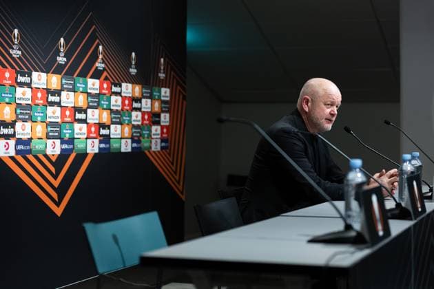 231130 Head coach Per Mathias Hogmo of BK Häcken during the press conference after the UEFA Europa League football match between BK Häcken and Bayer Leverkusen on November 30, 2023 in Gothenburg Photo Michael Erichsen BILDBYRAN COP 89 MI0578 bayer leverkusen bbeng bk häcken football fotball fotboll fotboll soccer uefa europa league  Copyright: MICHAELxERICHSEN BB231130MI096
