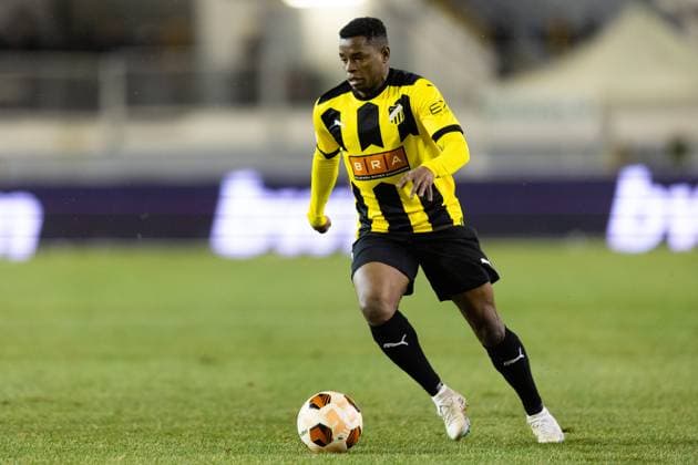 231130 Abdulrazaq Ishaq of BK Häcken during the UEFA Europa League football match between BK Häcken and Bayer Leverkusen on November 30, 2023 in Gothenburg Photo Michael Erichsen BILDBYRAN COP 89 MI0578 bayer leverkusen bbeng bk häcken football fotball fotboll fotboll soccer uefa europa league  Copyright: MICHAELxERICHSEN BB231130MI100