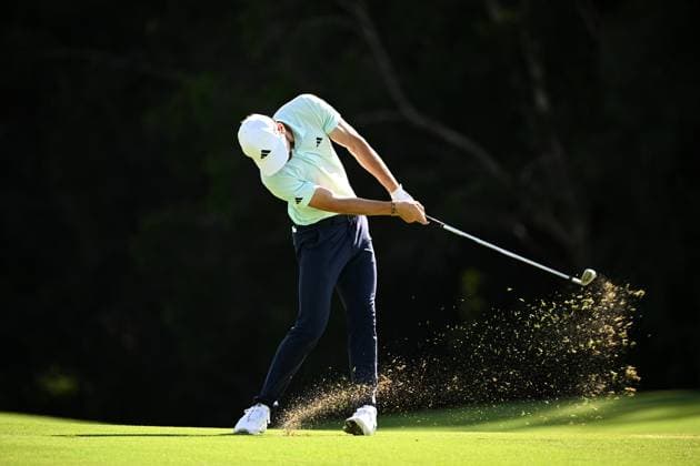 GOLF AUSTRALIAN OPEN, Joaquin Niemann of Chile plays a shot from the 14th fairway during Round 2 of the Australian Open 2023 at the Lakes Golf Club in Sydney, Friday, December 1, 2023. ( NO ARCHIVING, EDITORIAL USE ONLY, NO USE IN BOOKS WITHOUT CONSENT SYDNEY NEW SOUTH WALES AUSTRALIA  Copyright: xDANxHIMBRECHTSx 20231201001872148821
