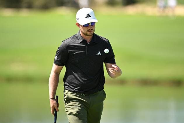 GOLF AUSTRALIAN OPEN, Connor Syme of Scotland reacts after putting on the 17th hole during Round 2 of the Australian Open 2023 at the Lakes Golf Club in Sydney, Friday, December 1, 2023. ( NO ARCHIVING, EDITORIAL USE ONLY, NO USE IN BOOKS WITHOUT CONSENT SYDNEY NEW SOUTH WALES AUSTRALIA  Copyright: xDANxHIMBRECHTSx 20231201001872154999