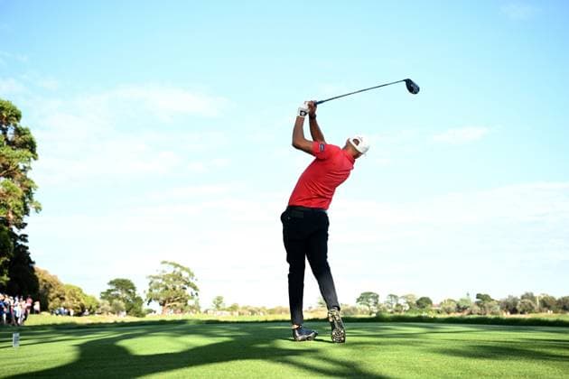GOLF AUSTRALIAN OPEN, Adrian Meronk of Poland plays a shot from the 11th tee during Round 2 of the Australian Open 2023 at the Lakes Golf Club in Sydney, Friday, December 1, 2023. ( NO ARCHIVING, EDITORIAL USE ONLY, NO USE IN BOOKS WITHOUT CONSENT SYDNEY NEW SOUTH WALES AUSTRALIA  Copyright: xDANxHIMBRECHTSx 20231201001872158905
