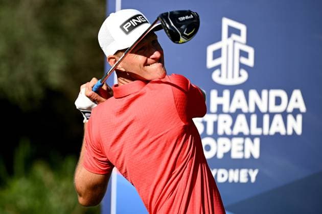 GOLF AUSTRALIAN OPEN, Adrian Meronk of Poland plays a shot from the 12th tee during Round 2 of the Australian Open 2023 at the Lakes Golf Club in Sydney, Friday, December 1, 2023. ( NO ARCHIVING, EDITORIAL USE ONLY, NO USE IN BOOKS WITHOUT CONSENT SYDNEY NEW SOUTH WALES AUSTRALIA  Copyright: xDANxHIMBRECHTSx 20231201001872159411