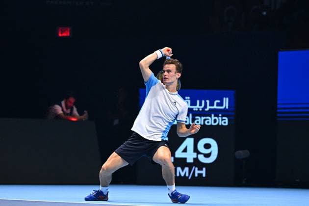 Tennis, Next Gen ATP Finals in Dschidda NextGen ATP, Tennis Herren Finals - Jeddah Luca Van Assche (FRA) during his third round match at the 2023 NextGen ATP Finals in Jeddah, Saudi Arabia, on November 30, 2023. Photo by Corinne Dubreuil ABACAPRESS.COM Jeddah Saudi Arabia  Copyright: xDubreuilxCorinne ABACAx