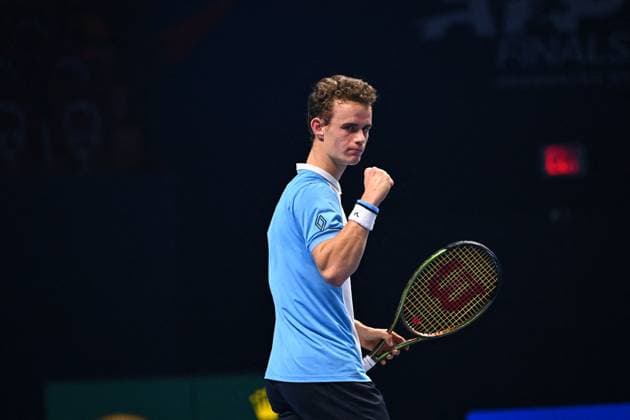 Tennis, Next Gen ATP Finals in Dschidda NextGen ATP, Tennis Herren Finals - Jeddah Luca Van Assche (FRA) during his third round match at the 2023 NextGen ATP Finals in Jeddah, Saudi Arabia, on November 30, 2023. Photo by Corinne Dubreuil ABACAPRESS.COM Jeddah Saudi Arabia  Copyright: xDubreuilxCorinne ABACAx