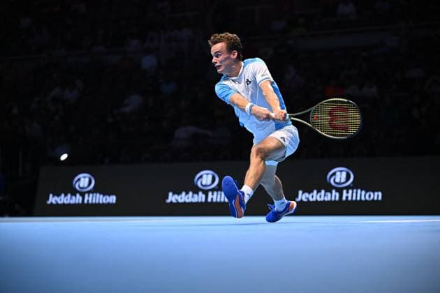 Tennis, Next Gen ATP Finals in Dschidda NextGen ATP, Tennis Herren Finals - Jeddah Luca Van Assche (FRA) during his third round match at the 2023 NextGen ATP Finals in Jeddah, Saudi Arabia, on November 30, 2023. Photo by Corinne Dubreuil ABACAPRESS.COM Jeddah Saudi Arabia  Copyright: xDubreuilxCorinne ABACAx