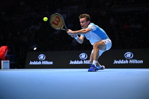 Tennis, Next Gen ATP Finals in Dschidda NextGen ATP, Tennis Herren Finals - Jeddah Luca Van Assche (FRA) during his third round match at the 2023 NextGen ATP Finals in Jeddah, Saudi Arabia, on November 30, 2023. Photo by Corinne Dubreuil ABACAPRESS.COM Jeddah Saudi Arabia  Copyright: xDubreuilxCorinne ABACAx