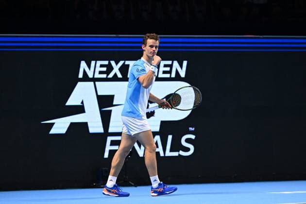 Tennis, Next Gen ATP Finals in Dschidda NextGen ATP, Tennis Herren Finals - Jeddah Luca Van Assche (FRA) during his third round match at the 2023 NextGen ATP Finals in Jeddah, Saudi Arabia, on November 30, 2023. Photo by Corinne Dubreuil ABACAPRESS.COM Jeddah Saudi Arabia  Copyright: xDubreuilxCorinne ABACAx