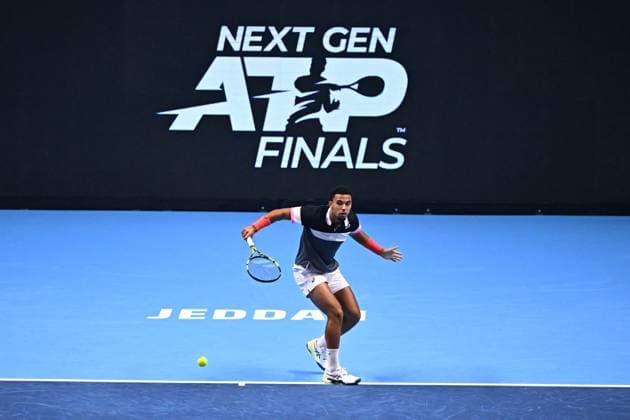 Tennis, Next Gen ATP Finals in Dschidda NextGen ATP, Tennis Herren Finals - Jeddah Arthur Fils (FRA) during his thirdround match at the 2023 NextGen ATP Finals in Jeddah, Saudi Arabia, on November 30, 2023. Photo by Corinne Dubreuil ABACAPRESS.COM Jeddah Saudi Arabia  Copyright: xDubreuilxCorinne ABACAx