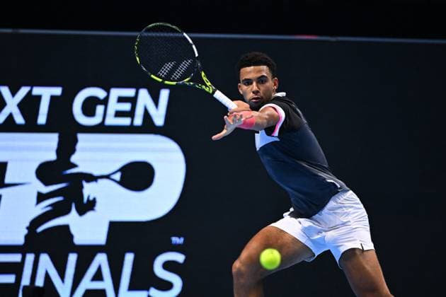 Tennis, Next Gen ATP Finals in Dschidda NextGen ATP, Tennis Herren Finals - Jeddah Arthur Fils (FRA) during his thirdround match at the 2023 NextGen ATP Finals in Jeddah, Saudi Arabia, on November 30, 2023. Photo by Corinne Dubreuil ABACAPRESS.COM Jeddah Saudi Arabia  Copyright: xDubreuilxCorinne ABACAx