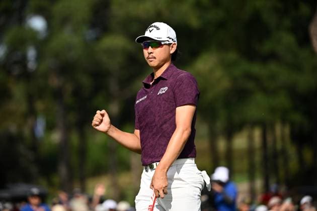 GOLF AUSTRALIAN OPEN, Min Woo Lee of Australia gestures after finishing his round during Round 2 of the Australian Open 2023 at the Australian Golf Club in Sydney, Friday, December 1, 2023. ( NO ARCHIVING, EDITORIAL USE ONLY, NO USE IN BOOKS WITHOUT CONSENT SYDNEY NEW SOUTH WALES AUSTRALIA  Copyright: xDANxHIMBRECHTSx 20231201001872264350