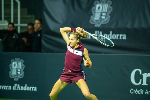 Andorra Open 2023 Erika Andreeva of Russia is in action against Ella Seidel of Germany during the quarterfinals doubles of the Creand Andorra Open Women s Tennis Association WTA, Tennis Damen 2023 tennis tournament at the Poliesportiu d Andorra in Andorra la Vella, Andorra, on December 1, 2023.  Copyright: xMartinxSilvaxCosentinox originalFilename:silvacosentino-erikaand231201_npogF.jpg