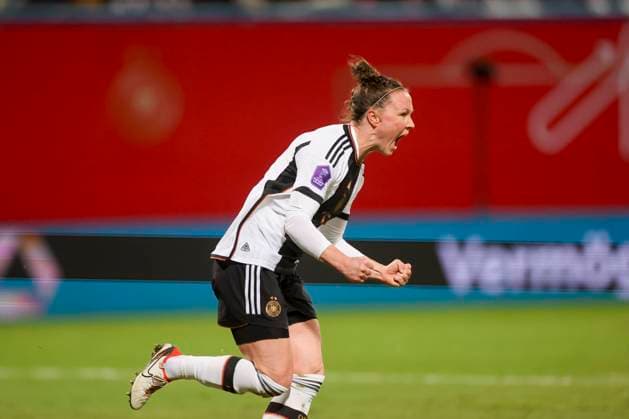 Germany, Rostock, 01 12 2023, Ostseestadion, Germany vs Denmark UEFA Womens Nations League Group A3, Marina Hegering Germany celebrates after scoring her teams second goal Rostock Ostseestadion Germany  eu-images-700