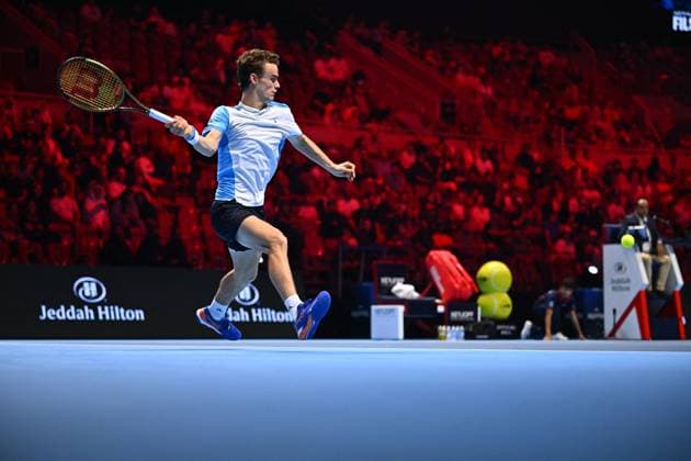 NextGen ATP, Tennis Herren Finals - Jeddah Luca Van Assche FRA) during his semi final match at the Next Gen ATP Finals in Jeddah, Saudi Arabia, on December 1, 2023. Photo by Corinne Dubreuil ABACAPRESS.COM Jeddah Saudi Arabia  Copyright: xDubreuilxCorinne ABACAx