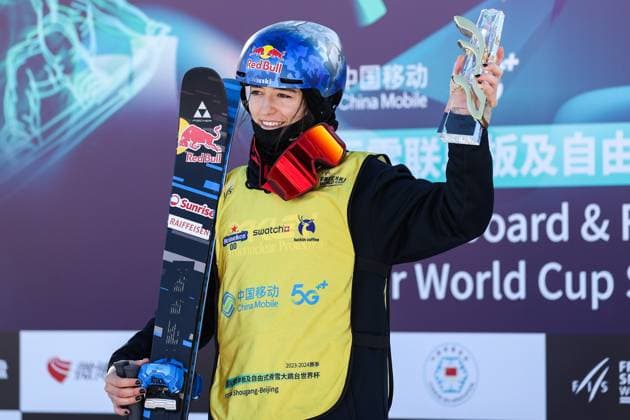 BEIJING, CHINA - DECEMBER 02: First place winner Mathilde Gremaud of Switzerland celebrates on the podium after the Women s Freeski Big Air Final at the Big Air Shougang on December 2, 2023 in Beijing, China.  Copyright: xVCGx 111467425877