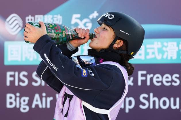 BEIJING, CHINA - DECEMBER 02: Third place winner Flora Tabanelli of Italy celebrates on the podium after the Women s Freeski Big Air Final at the Big Air Shougang on December 2, 2023 in Beijing, China.  Copyright: xVCGx 111467425907