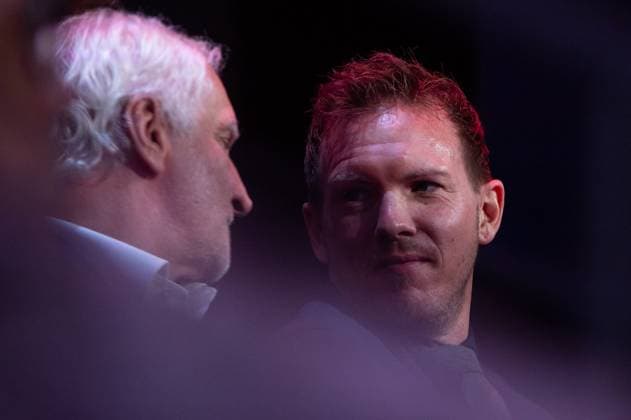 Julian Nagelsmann Germany, national coach at the draw, preceded by Rudi Völler Germany, sports director national team , GER, UEFA Euro 2024 Final Draw, Draw Elbphilharmonie Hamburg, 02 12 2023 GER, UEFA Euro 2024 Final Draw, Draw Elbphilharmonie Hamburg, 02 12 2023 Hamburg Copyright: xEibner-Pressefoto Memmlerx EP_MMR